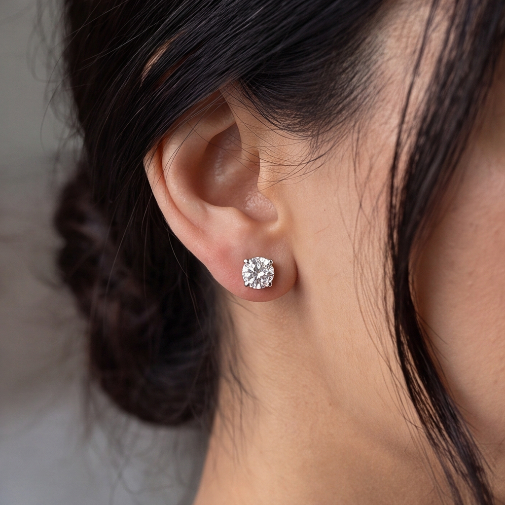 1 Ct. Lab Grown Diamond Round Cut Stud Earrings (VS-EF)