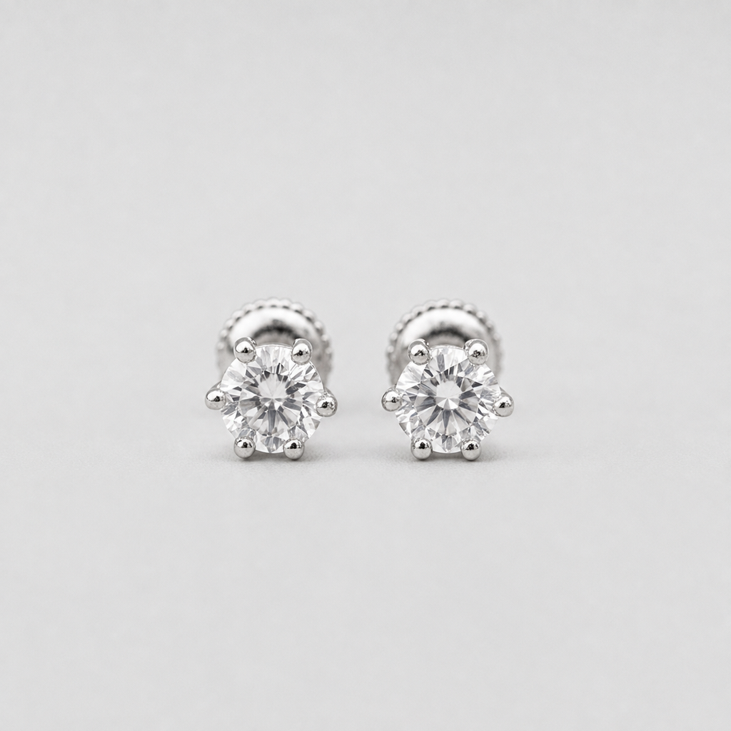 2 Ct. Lab-Grown Diamond Round Cut Solitaire Studs Screw Back Earring (EF-VS)