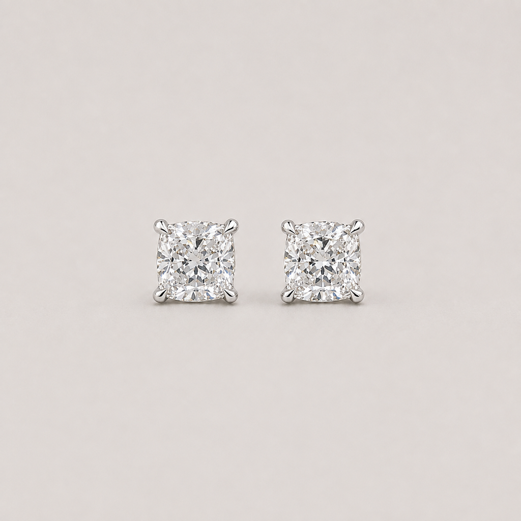 1 Ct. Lab Grown Diamond Cushion Cut Stud Earrings (VS-EF)
