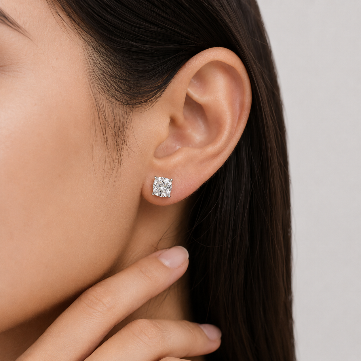 1 Ct. Lab Grown Diamond Cushion Cut Stud Earrings (VS-EF)