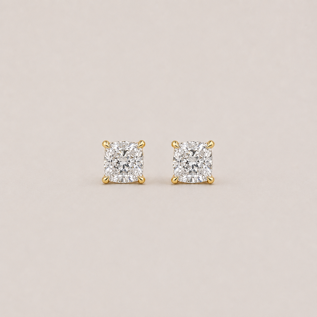 1 Ct. Lab Grown Diamond Cushion Cut Stud Earrings (VS-EF)