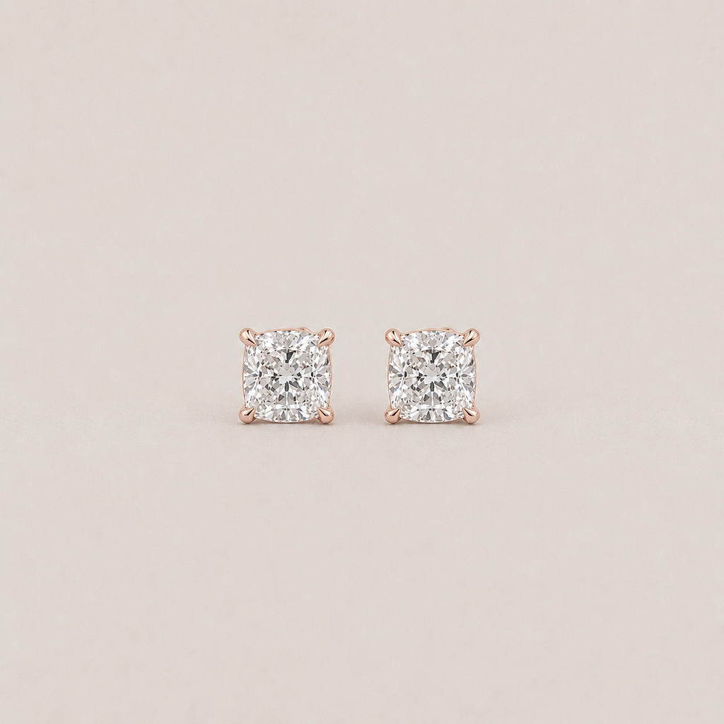 1 Ct. Lab Grown Diamond Cushion Cut Stud Earrings (VS-EF)