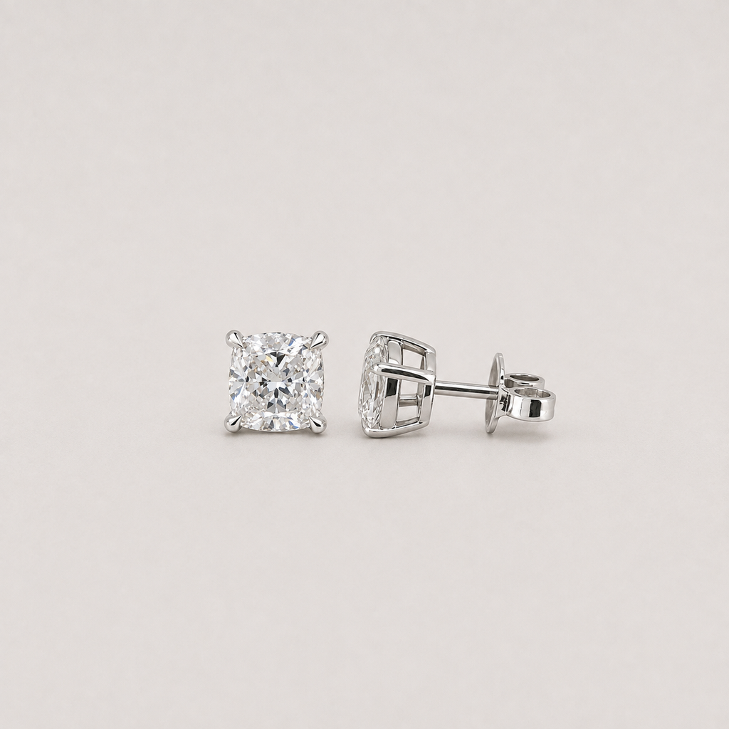 1 Ct. Lab Grown Diamond Cushion Cut Stud Earrings (VS-EF)