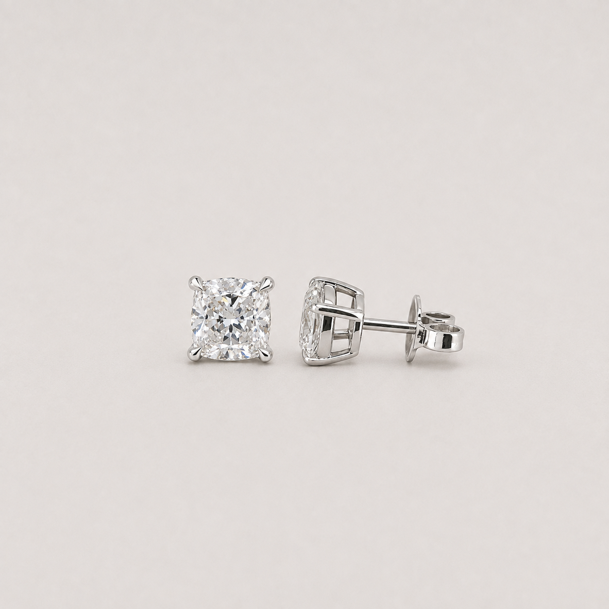 1 Ct. Lab Grown Diamond Cushion Cut Stud Earrings (VS-EF)