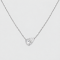 A silver-toned chain necklace with a pear-cut clear gemstone pendant in a prong setting, shown on a light gray background.