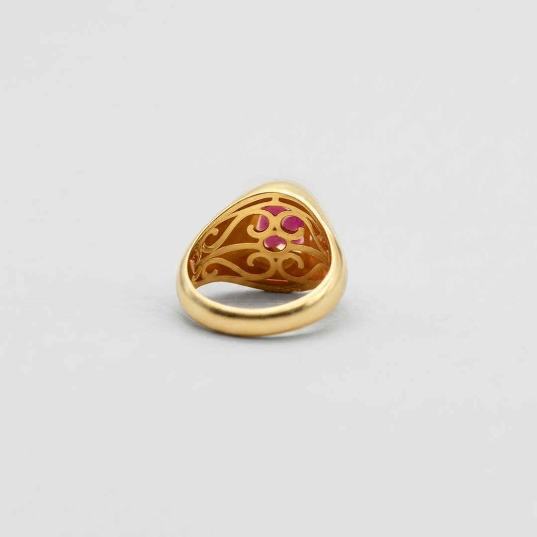 3.30 Ct. Lab-Grown Diamond & Oval Cut Ruby Halo Men Ring