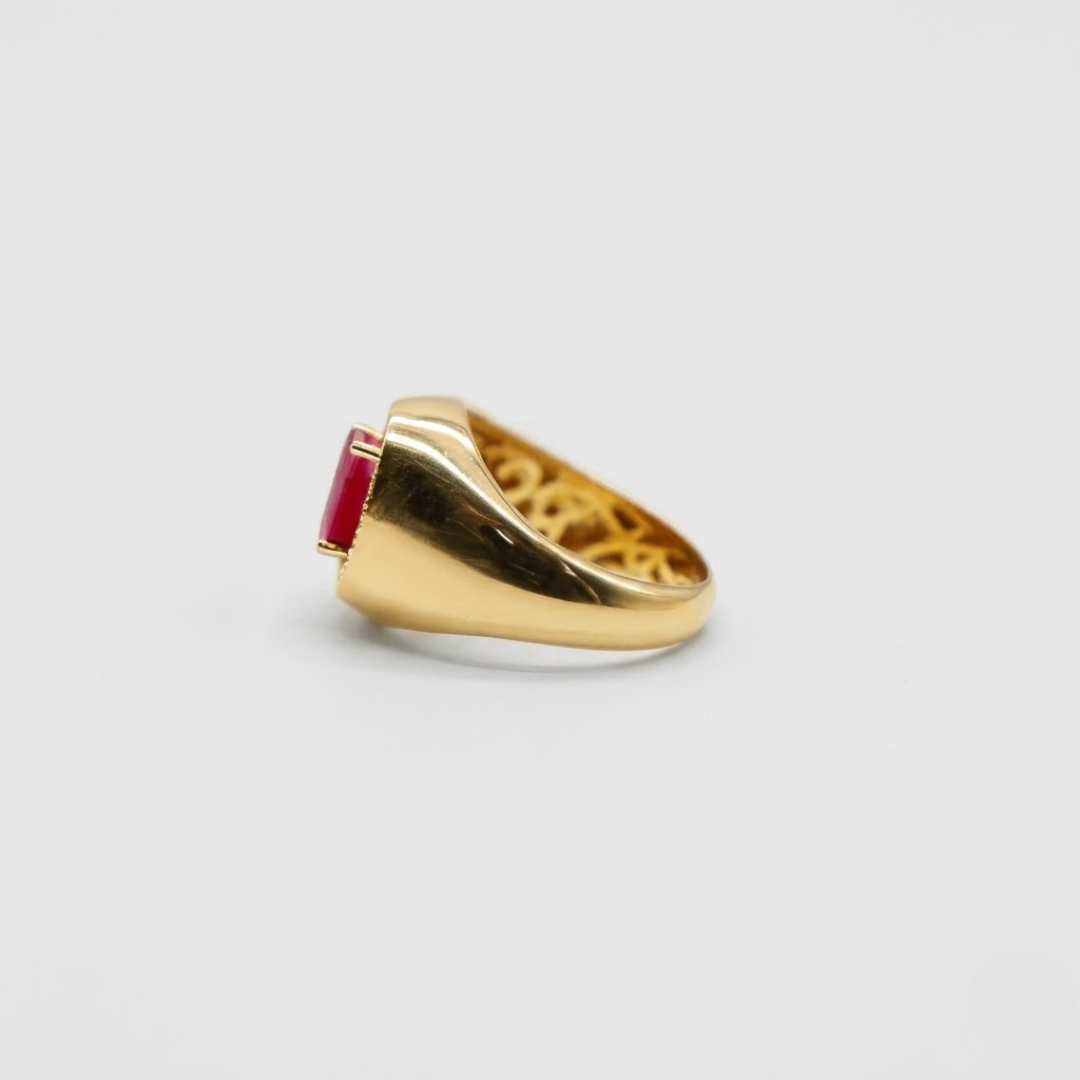3.30 Ct. Lab-Grown Diamond & Oval Cut Ruby Halo Men Ring