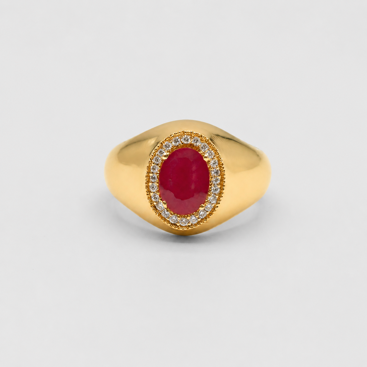 3.30 Ct. Lab-Grown Diamond & Oval Cut Ruby Halo Men Ring