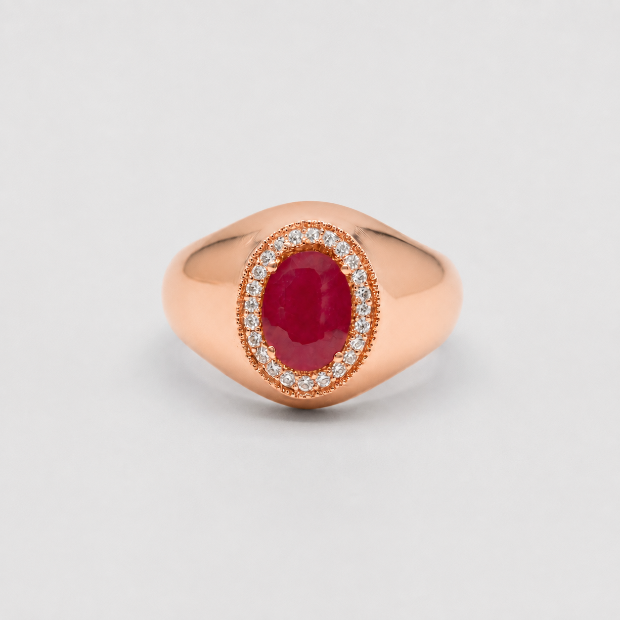 3.30 Ct. Lab-Grown Diamond & Oval Cut Ruby Halo Men Ring