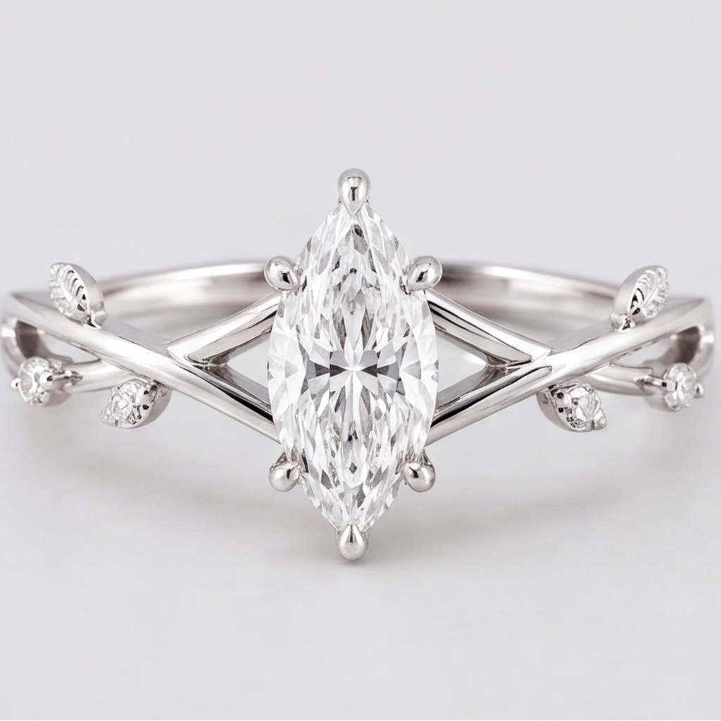 1.30 Ct. Marquise cut Lab Grown Diamond Solitaire With Accents Ring (VS-EF)