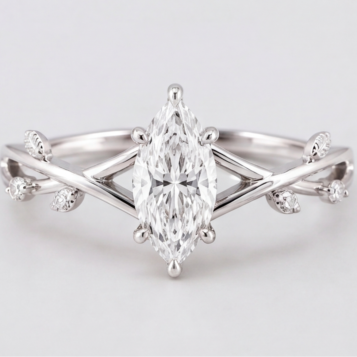 1.30 Ct. Marquise cut Lab Grown Diamond Solitaire With Accents Ring (VS-EF)