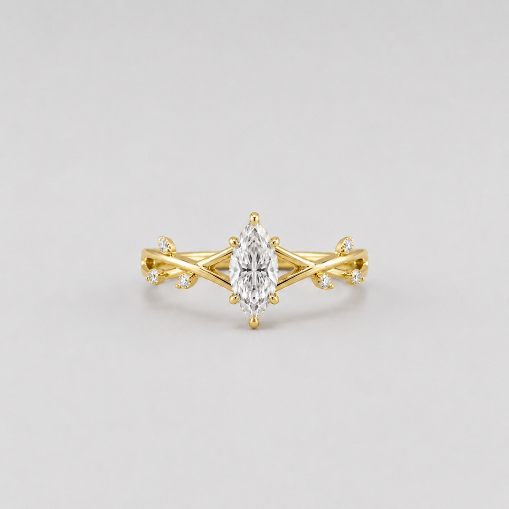 1.30 Ct. Marquise Cut Lab Grown Diamond Solitaire With Accents Ring (VS-EF)