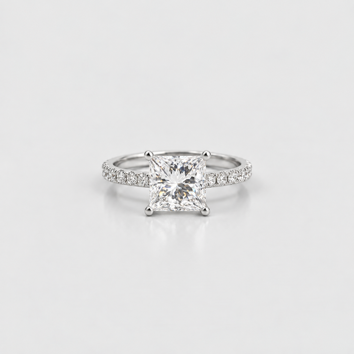 1.3 Ct. Princess Cut Lab Grown Diamond Solitaire with Accents Ring (VS-EF)