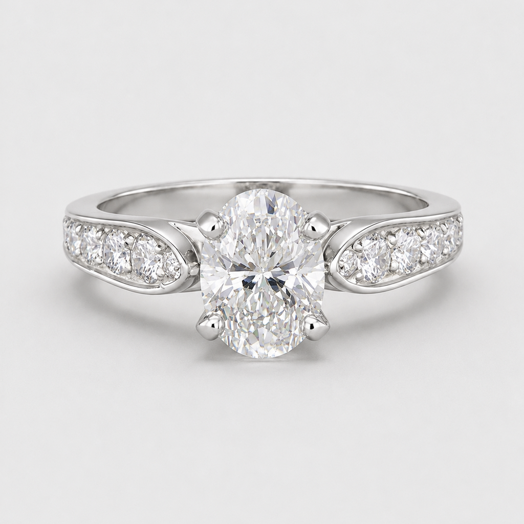 1.50 Ct. Lab-Grown Diamond Oval Cut Solitaire With Accent Ring (EF-VS)