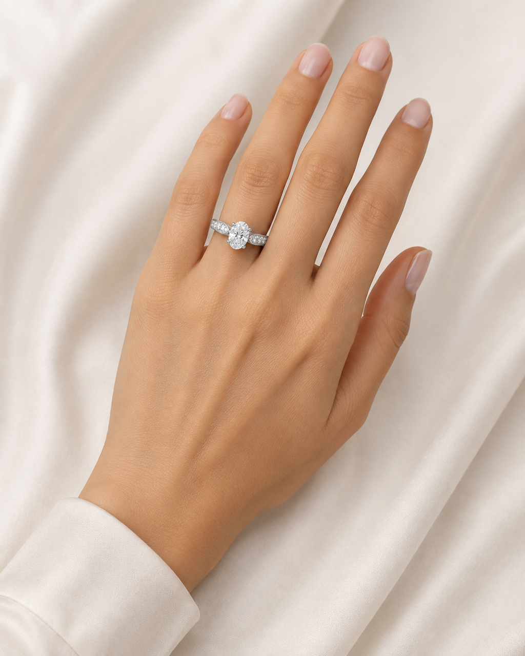 1.50 Ct. Lab-Grown Diamond Oval Cut Solitaire With Accent Ring (EF-VS)