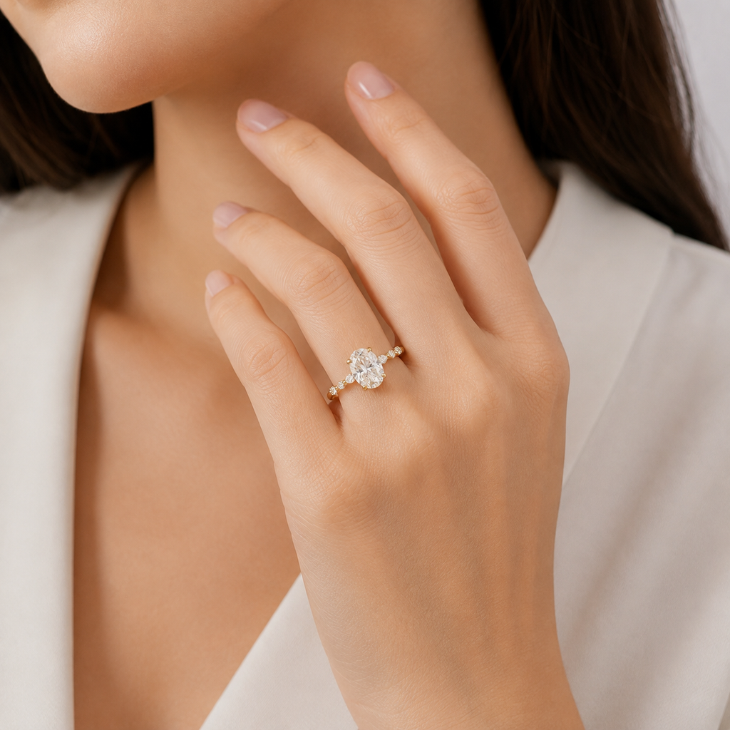 2.50 Ct. Oval Cut Lab Grown Diamond Solitaire with Accents Ring (VS-EF)