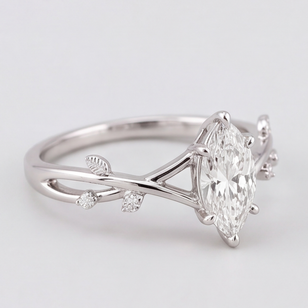 1.30 Ct. Marquise cut Lab Grown Diamond Solitaire With Accents Ring (VS-EF)
