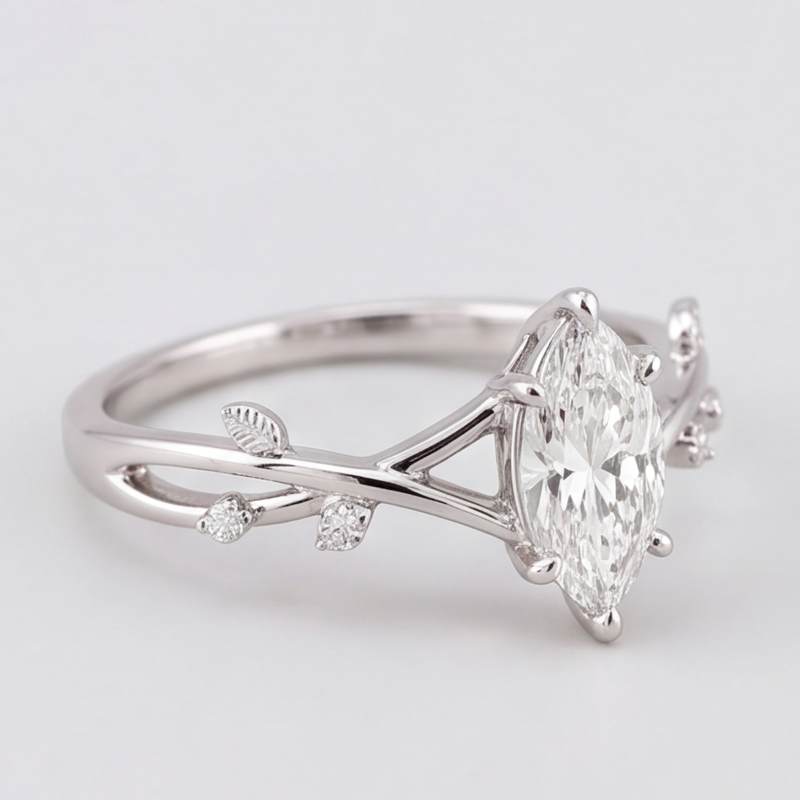 1.30 Ct. Marquise cut Lab Grown Diamond Solitaire With Accents Ring (VS-EF)