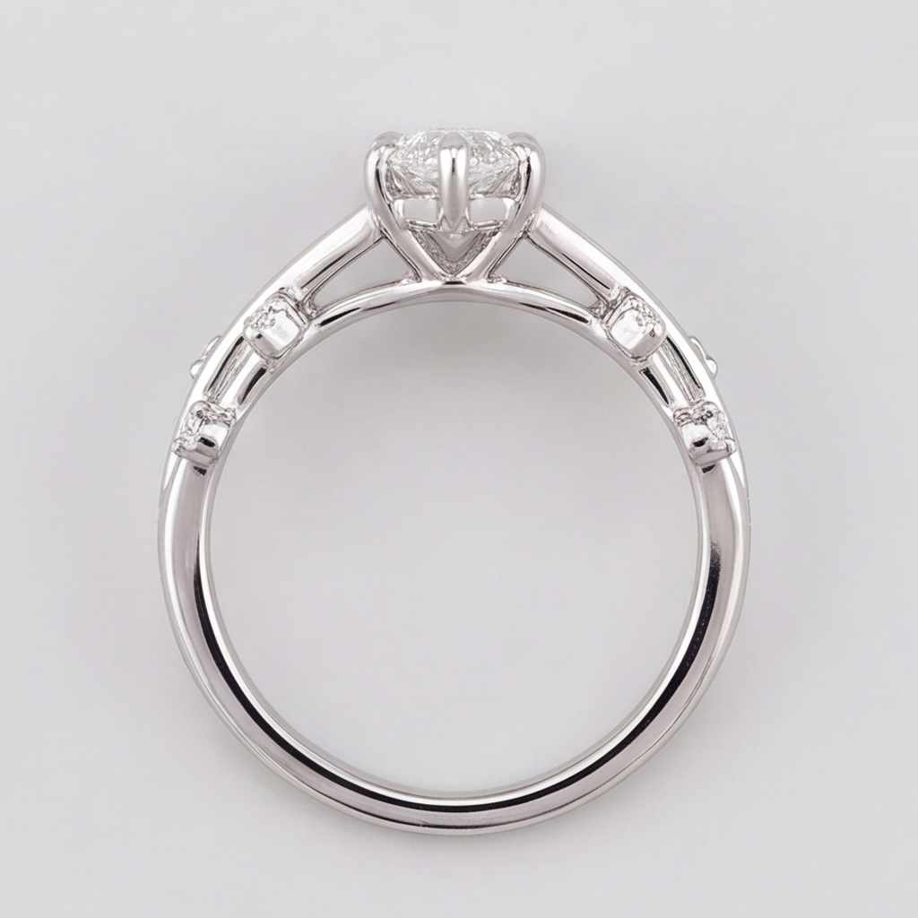 1.30 Ct. Marquise cut Lab Grown Diamond Solitaire With Accents Ring (VS-EF)
