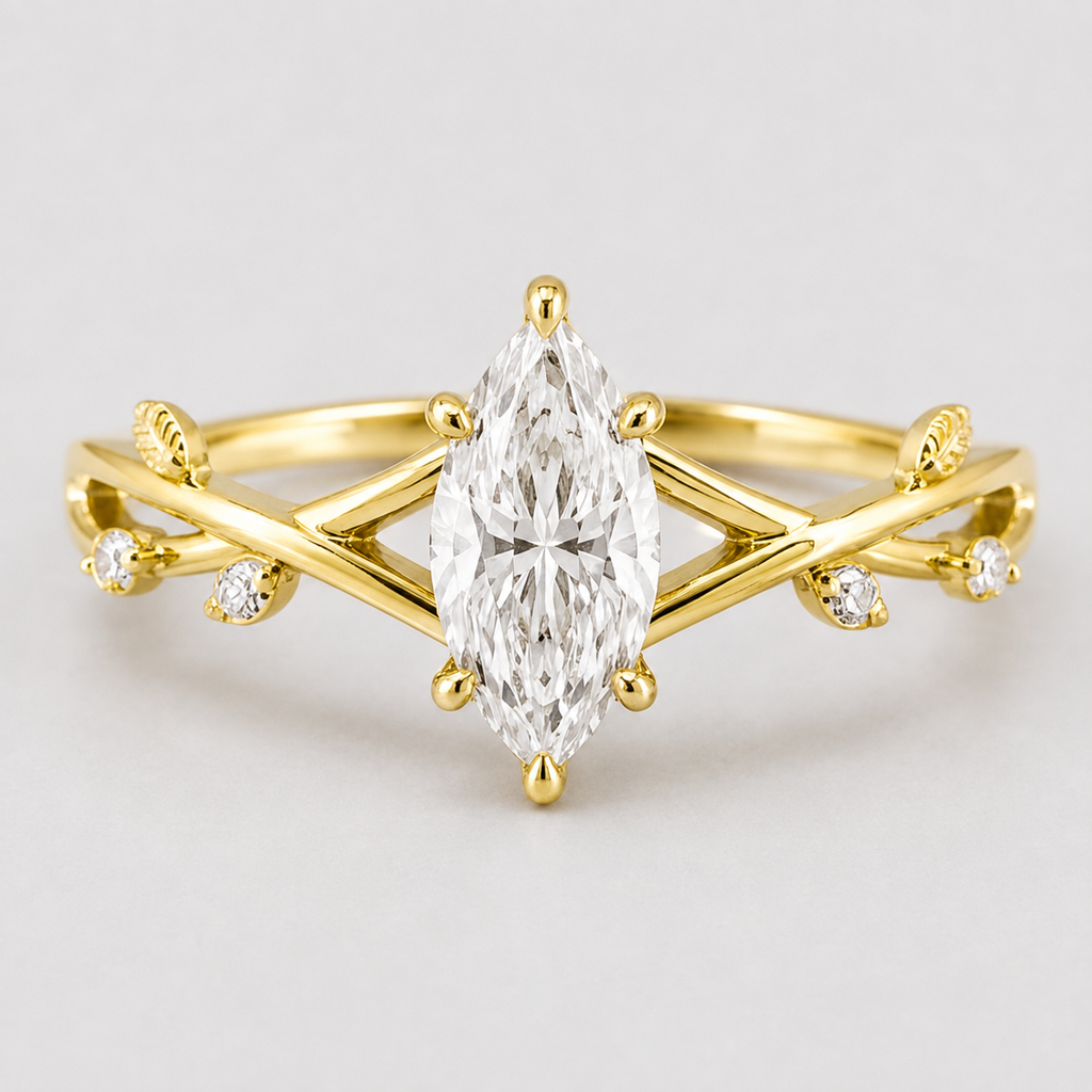 1.30 Ct. Marquise cut Lab Grown Diamond Solitaire With Accents Ring (VS-EF)