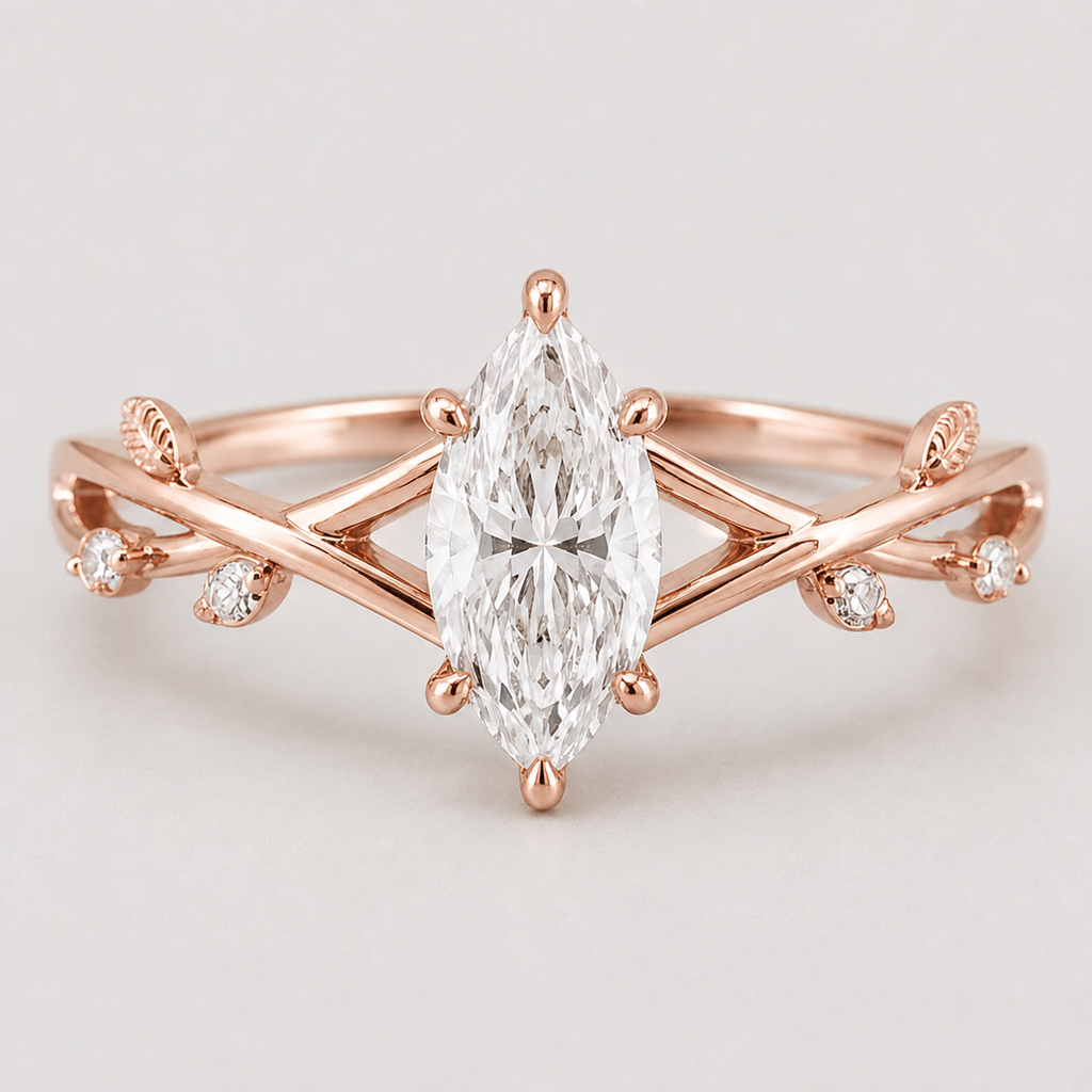 1.30 Ct. Marquise cut Lab Grown Diamond Solitaire With Accents Ring (VS-EF)