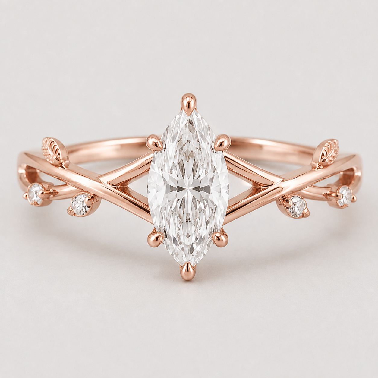 1.30 Ct. Marquise cut Lab Grown Diamond Solitaire With Accents Ring (VS-EF)