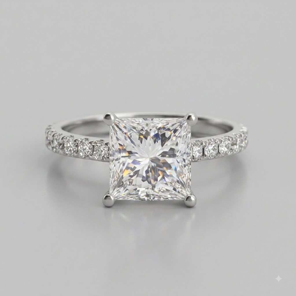 1.3 Ct. Princess Cut Lab Grown Diamond Solitaire with Accents Ring (VS-EF)