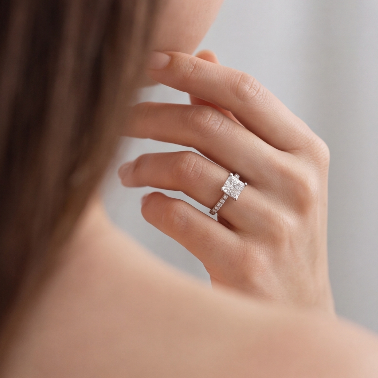 1.3 Ct. Princess Cut Lab Grown Diamond Solitaire with Accents Ring (VS-EF)