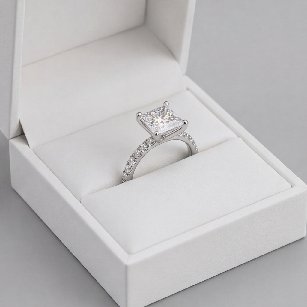 1.3 Ct. Princess Cut Lab Grown Diamond Solitaire with Accents Ring (VS-EF)