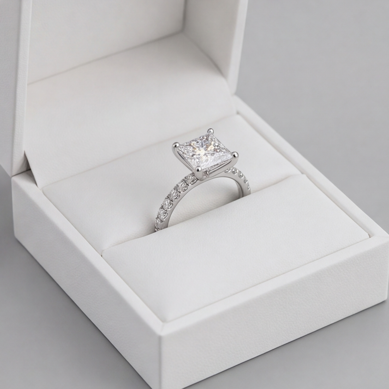 1.3 Ct. Princess Cut Lab Grown Diamond Solitaire with Accents Ring (VS-EF)