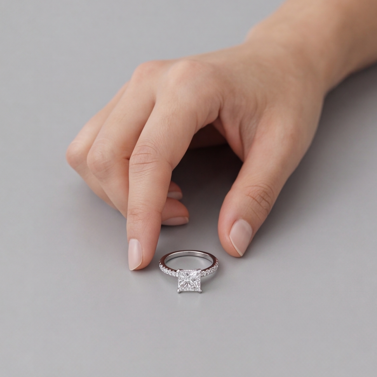 1.3 Ct. Princess Cut Lab Grown Diamond Solitaire with Accents Ring (VS-EF)