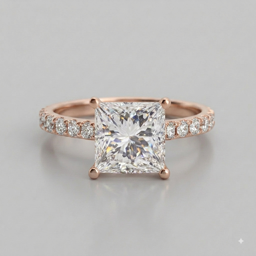 1.3 Ct. Princess Cut Lab Grown Diamond Solitaire with Accents Ring (VS-EF)