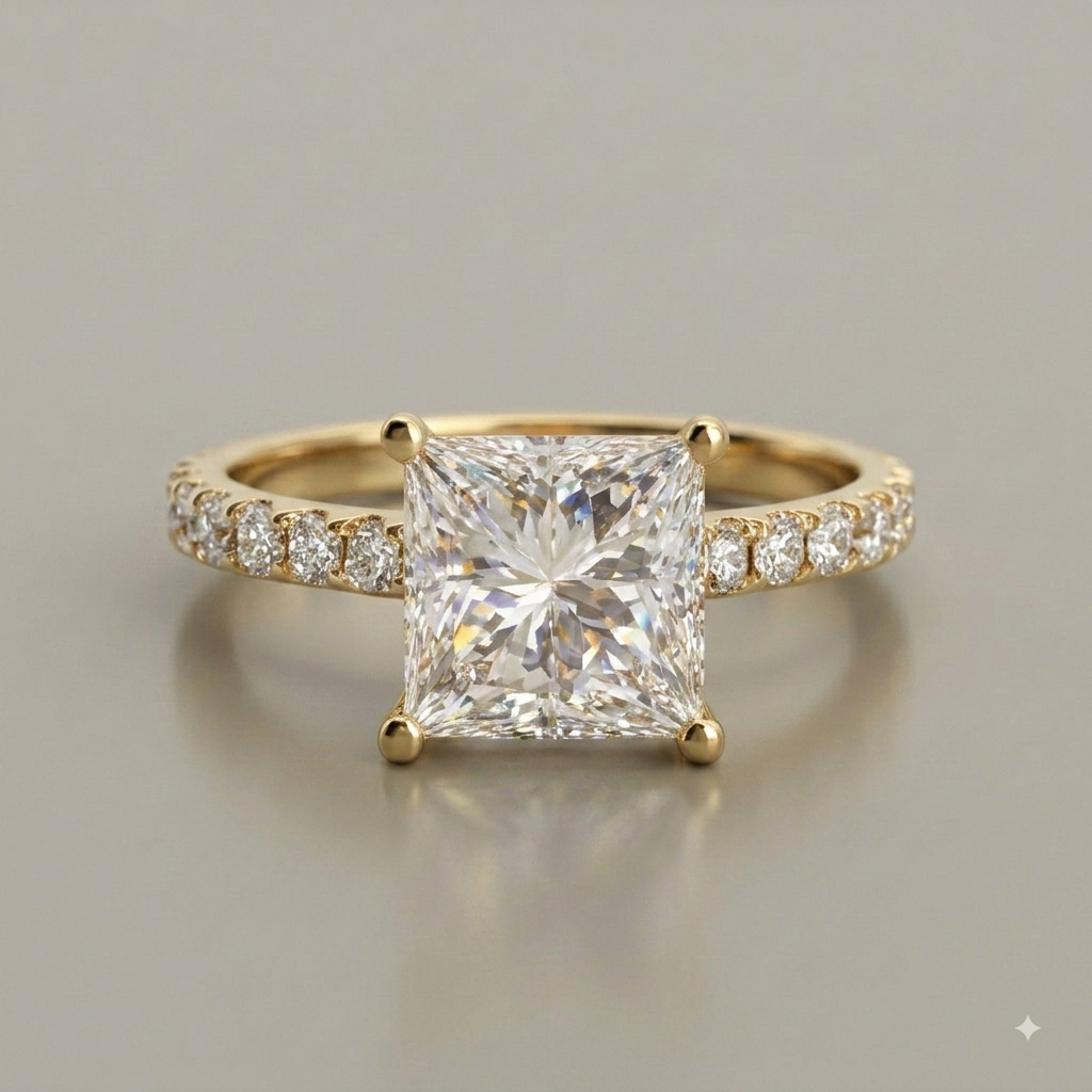 1.3 Ct. Princess Cut Lab Grown Diamond Solitaire with Accents Ring (VS-EF)