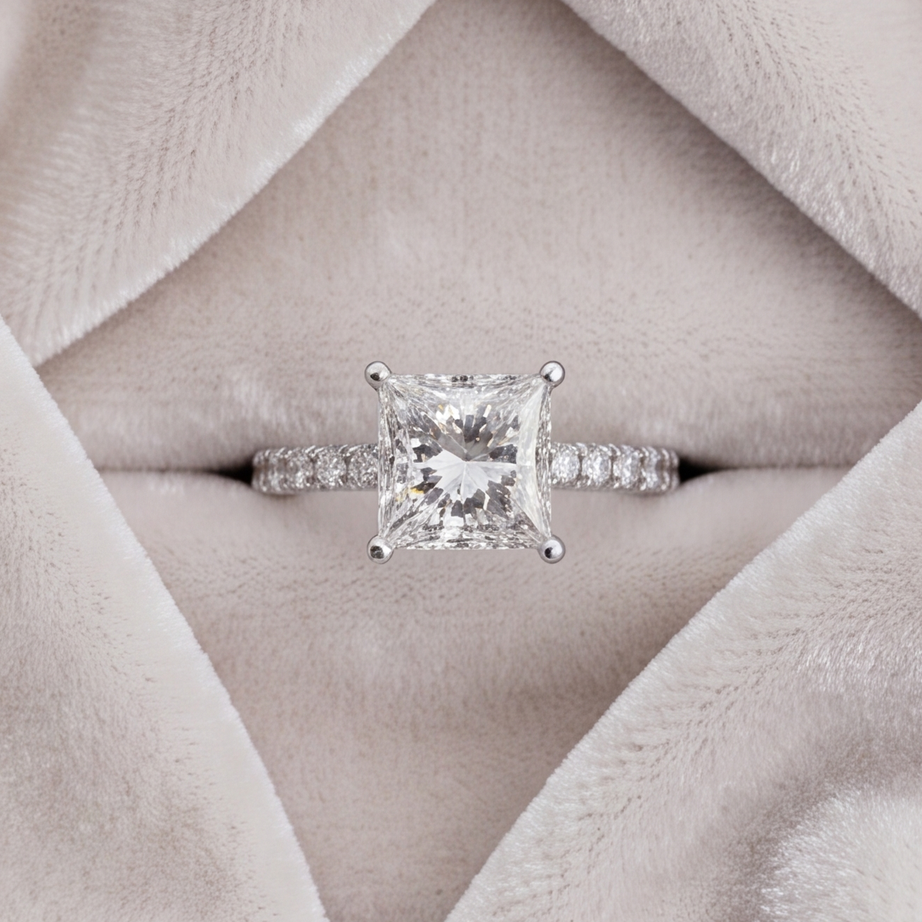 1.3 Ct. Princess Cut Lab Grown Diamond Solitaire with Accents Ring (VS-EF)