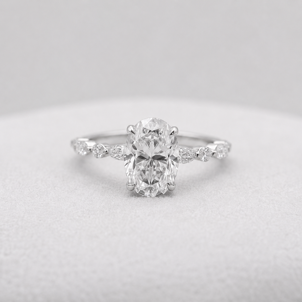 2.50 Ct. Oval Cut Lab Grown Diamond Solitaire with Accents Ring (VS-EF)