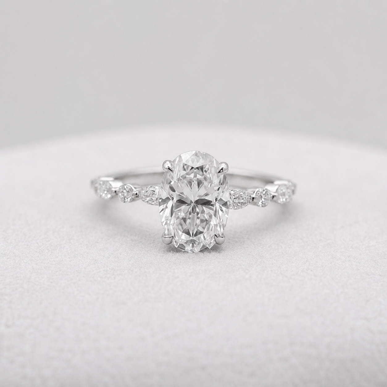 2.50 Ct. Oval Cut Lab Grown Diamond Solitaire with Accents Ring (VS-EF)