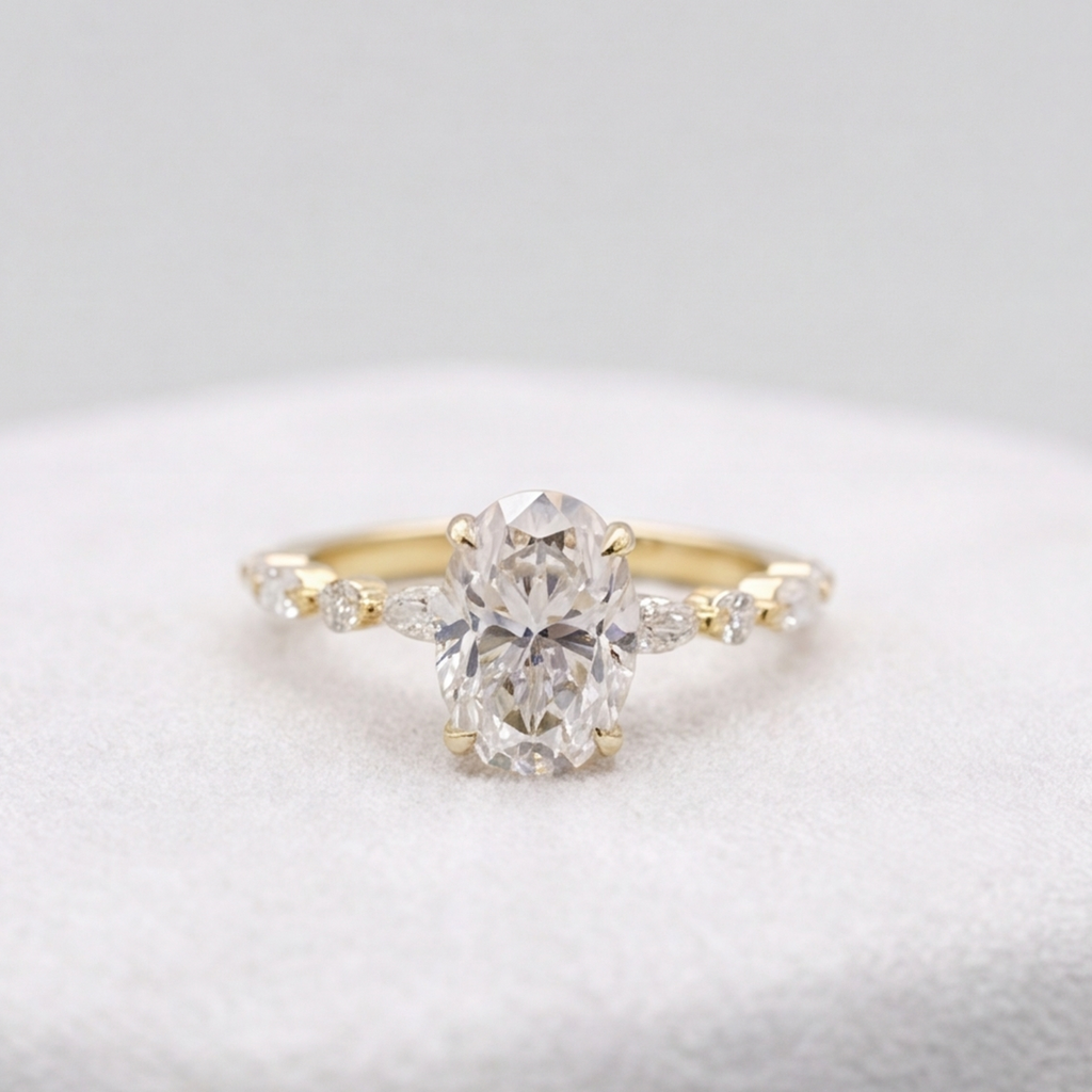 2.50 Ct. Oval Cut Lab Grown Diamond Solitaire with Accents Ring (VS-EF)