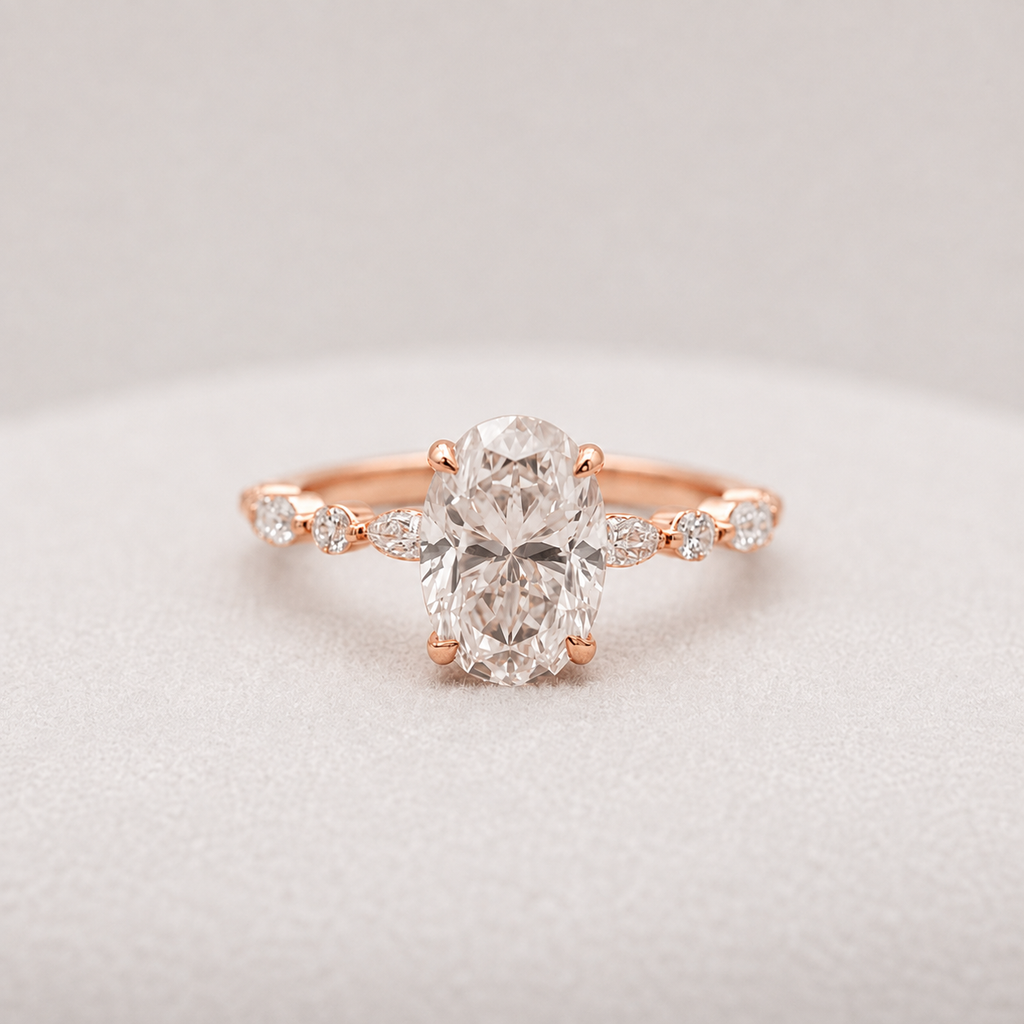 2.50 Ct. Oval Cut Lab Grown Diamond Solitaire with Accents Ring (VS-EF)