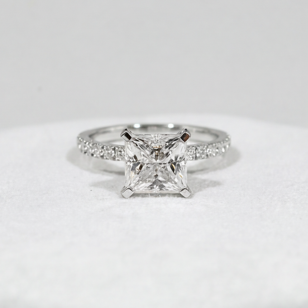 1.50 Ct. Lab Grown Diamond Princess Cut Solitaire with Accents Ring (VS-EF)