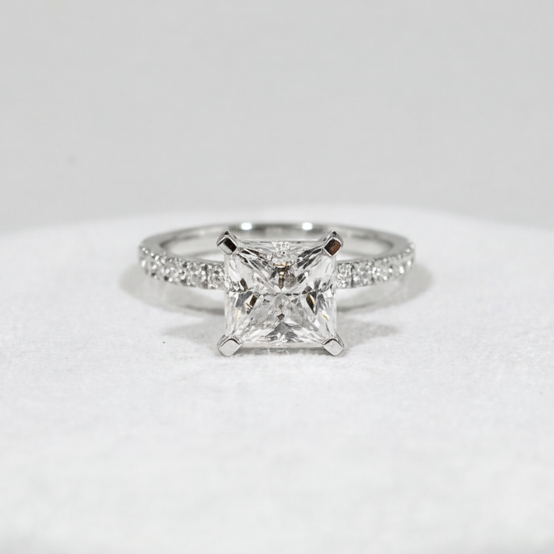 1.50 Ct. Lab Grown Diamond Princess Cut Solitaire with Accents Ring (VS-EF)