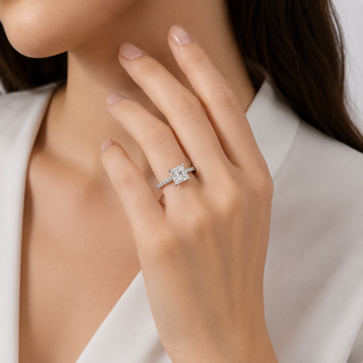 1.50 Ct. Lab Grown Diamond Princess Cut Solitaire with Accents Ring (VS-EF)
