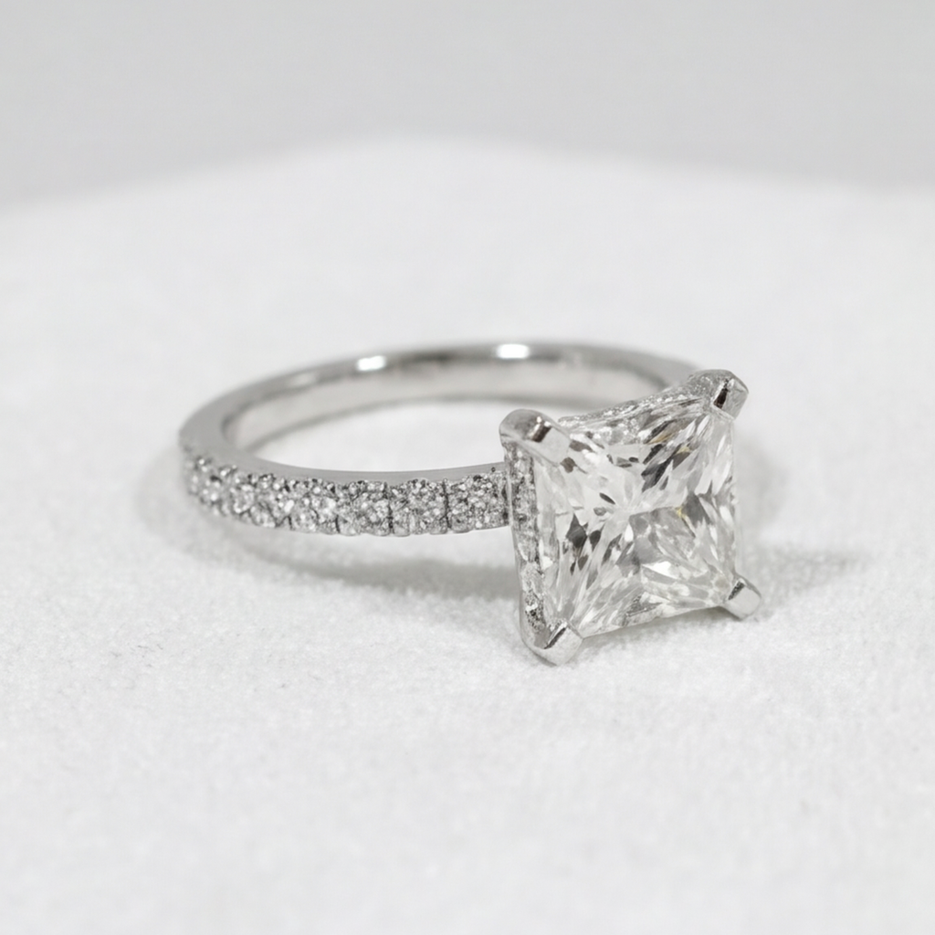 1.50 Ct. Lab Grown Diamond Princess Cut Solitaire with Accents Ring (VS-EF)