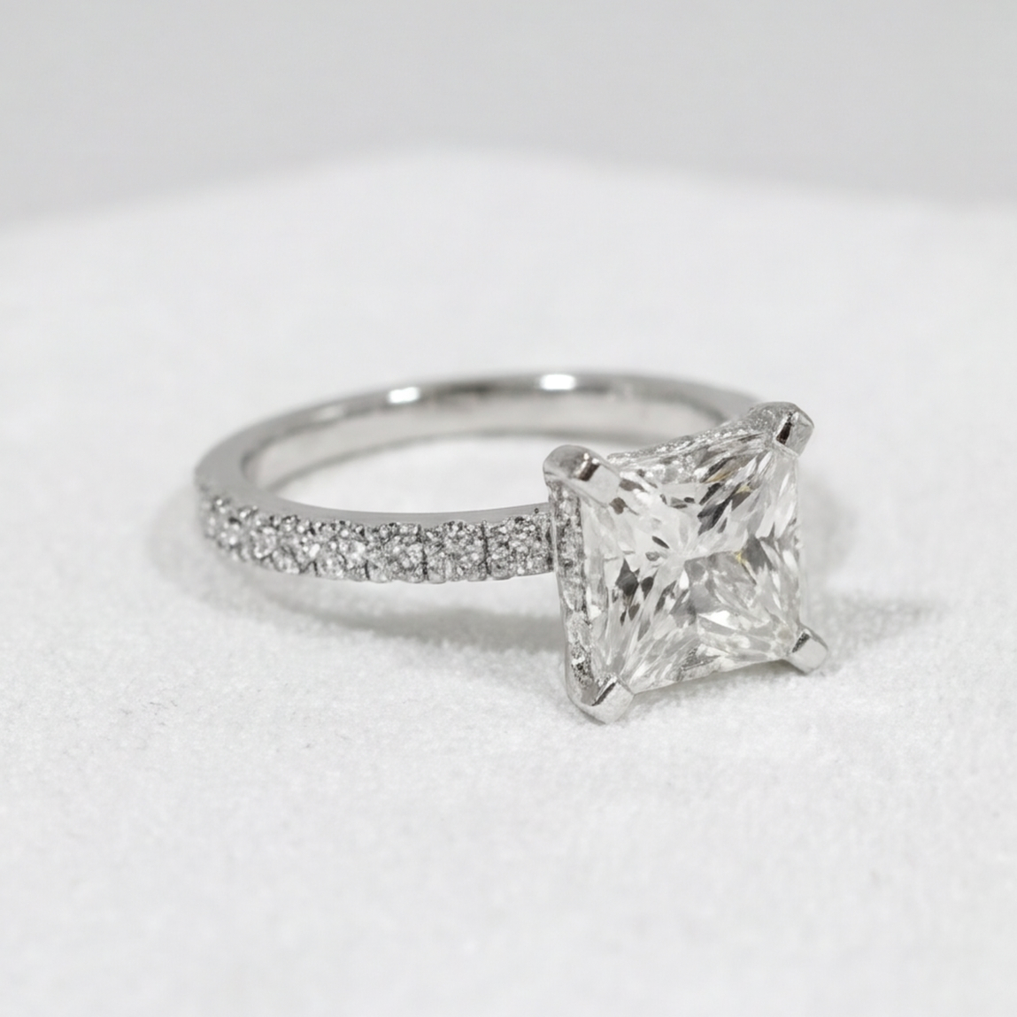 1.50 Ct. Lab Grown Diamond Princess Cut Solitaire with Accents Ring (VS-EF)