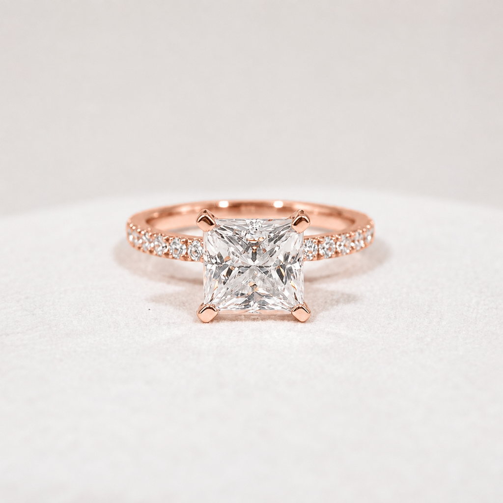 1.50 Ct. Lab Grown Diamond Princess Cut Solitaire with Accents Ring (VS-EF)