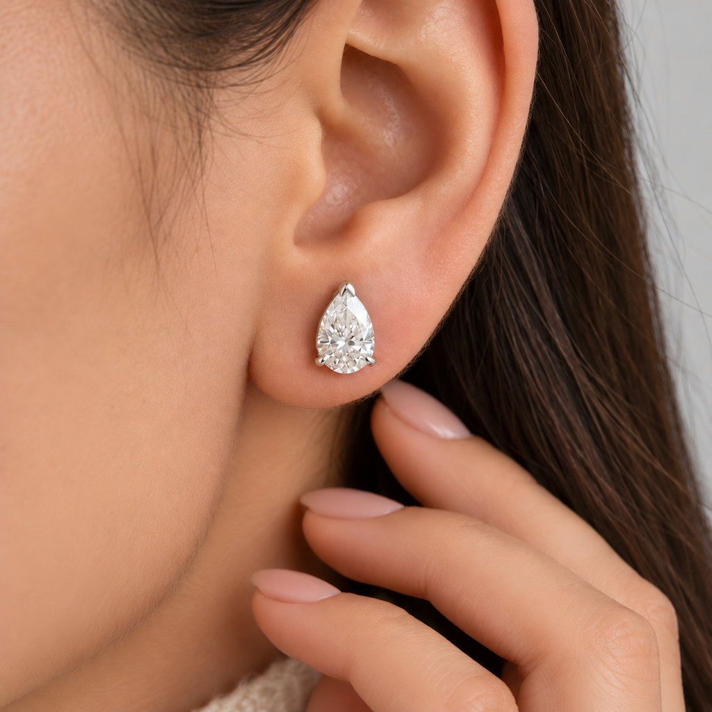 3 Ct. Lab Grown Diamond Pear Cut Stud Earrings (VS-EF)