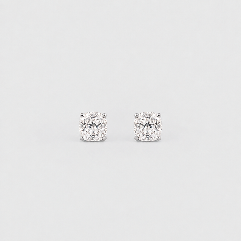 4 Ct. Lab Grown Diamond Cushion Cut Stud Earrings (VS-EF)