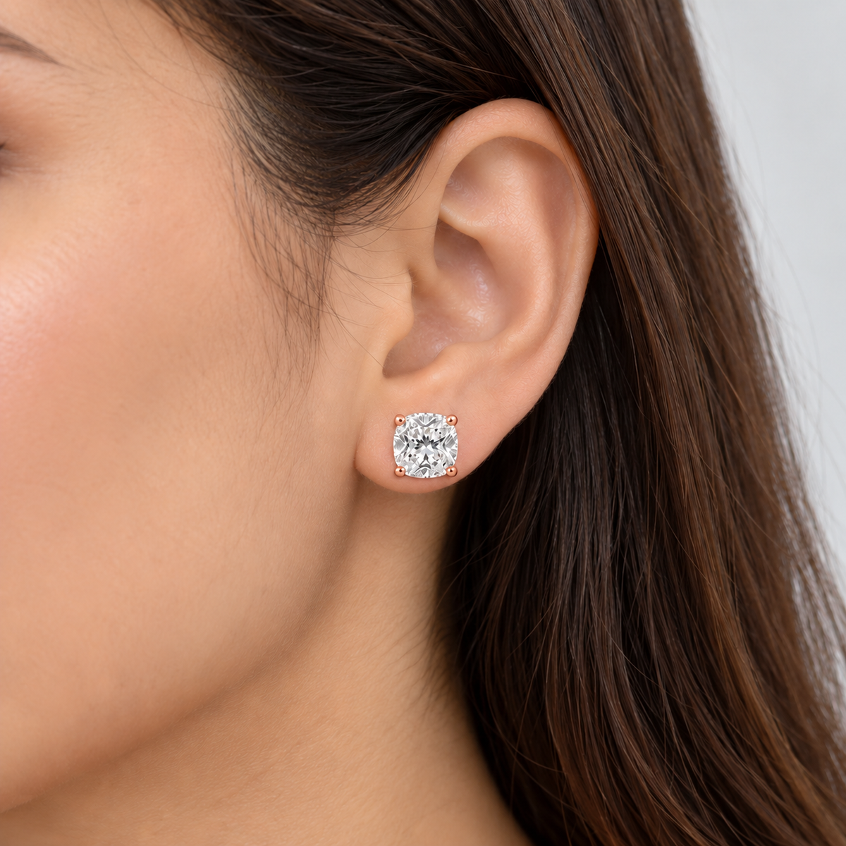 4 Ct. Lab Grown Diamond Cushion Cut Stud Earrings (VS-EF)