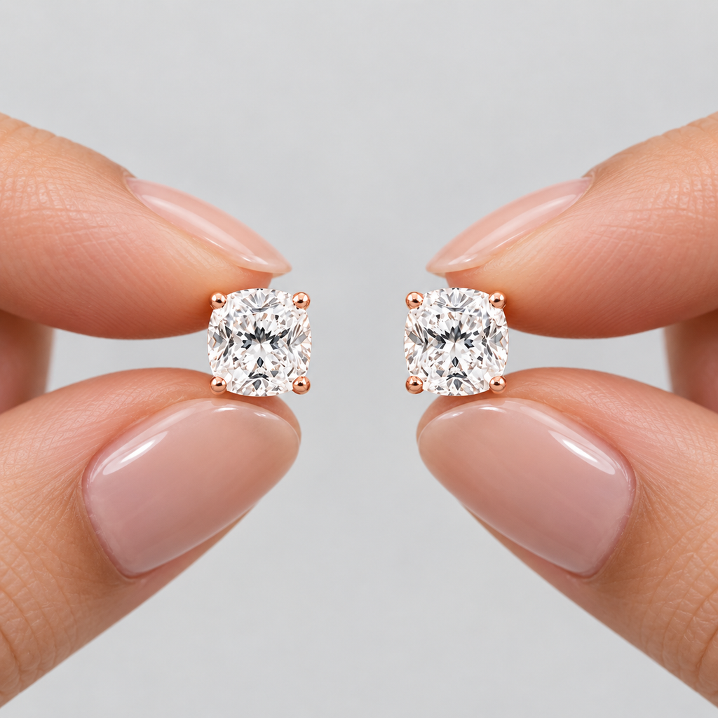 4 Ct. Lab Grown Diamond Cushion Cut Stud Earrings (VS-EF)