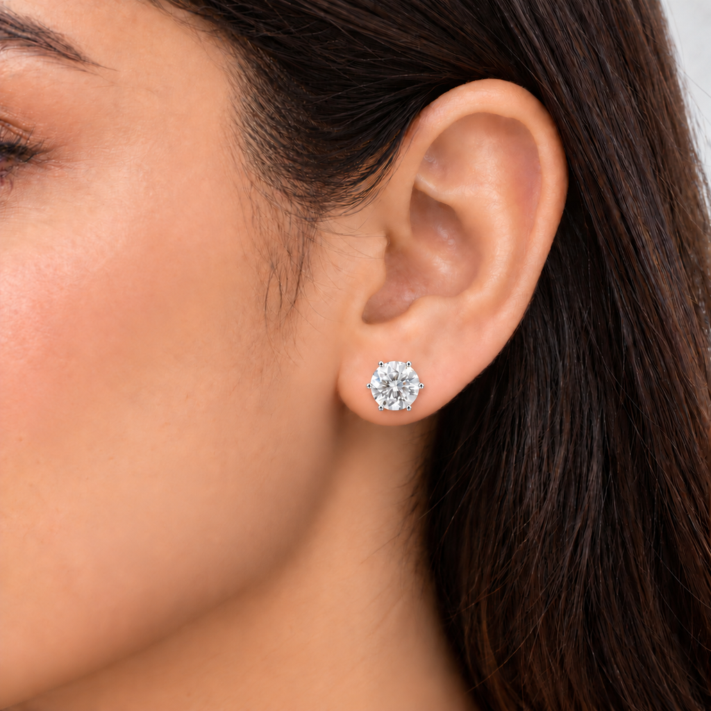 6 Ct. Lab Grown Diamond Round Cut Stud Earrings (VS-EF)