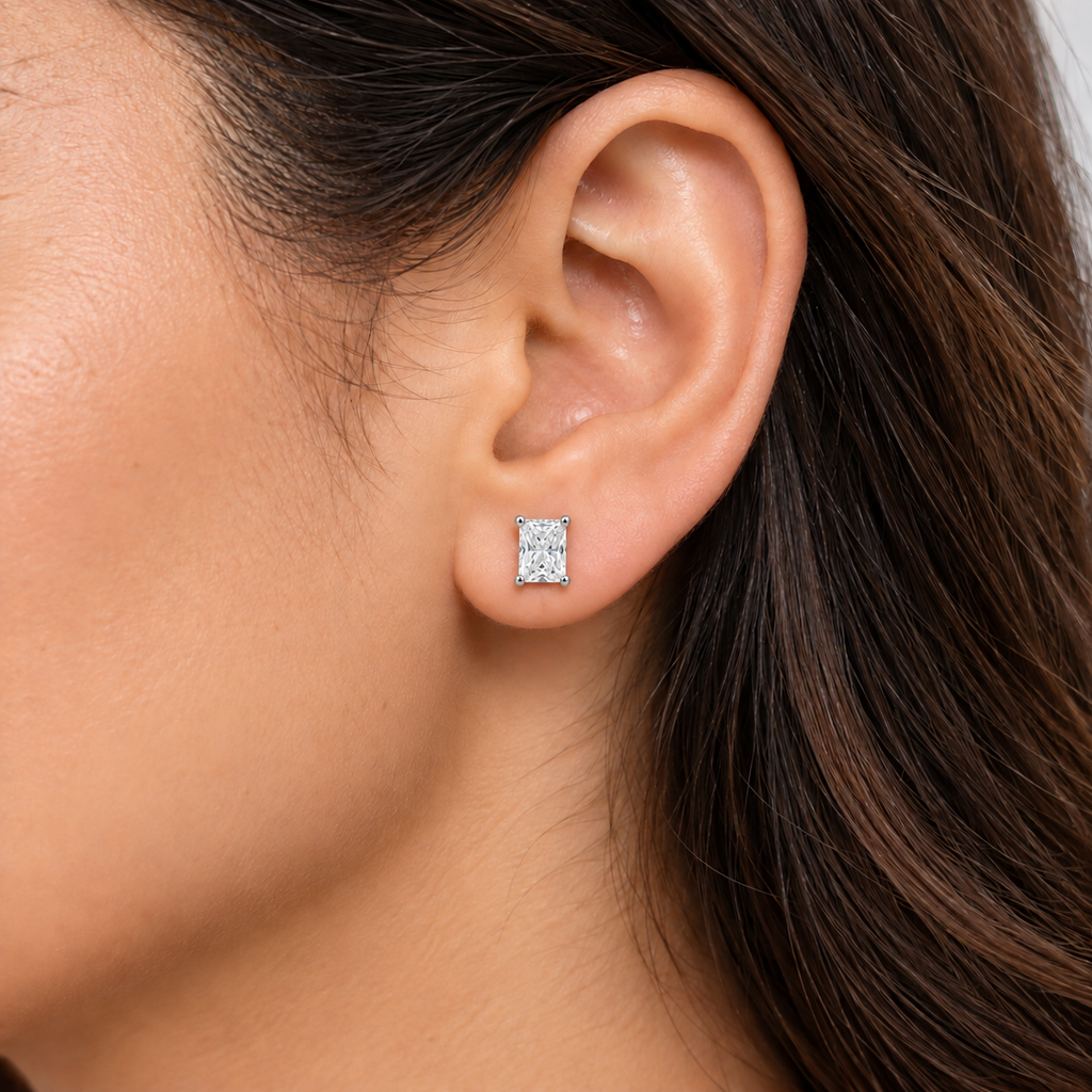 2 Ct. Lab Grown Diamond Radiant Cut Stud Earrings (VS-EF)